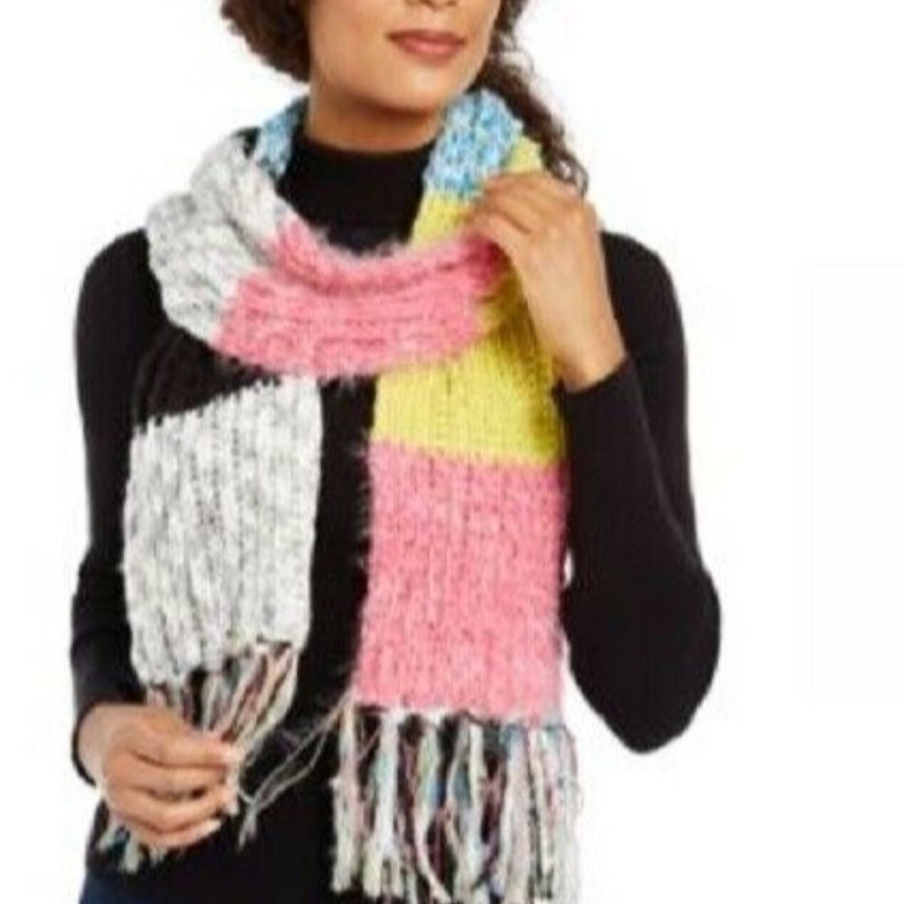 Inc Colorblocked Fringe Muffler Scarf Multicolored